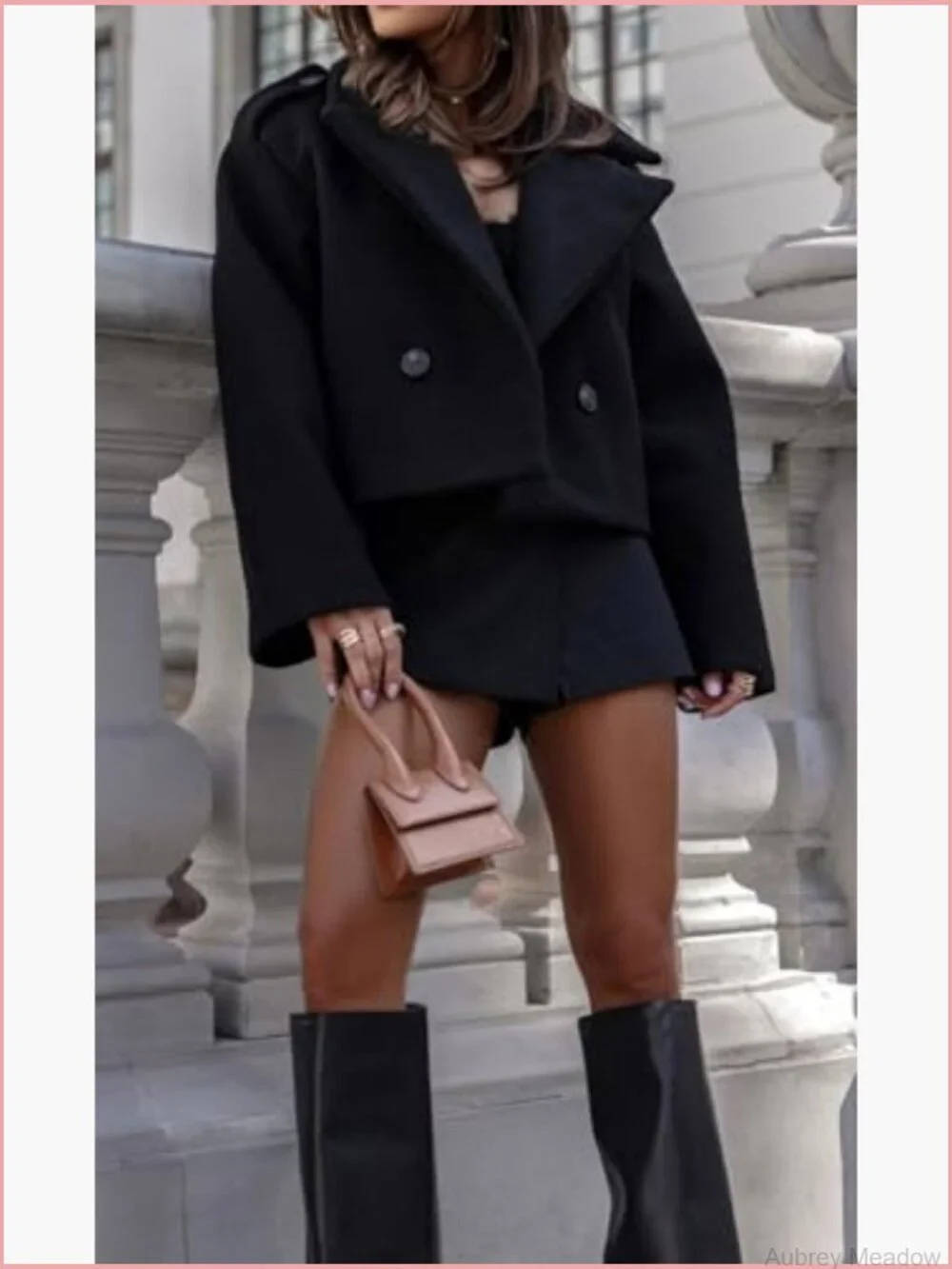 Crop Wool Blend Pea Coat Double Breasted Blazer Jacket